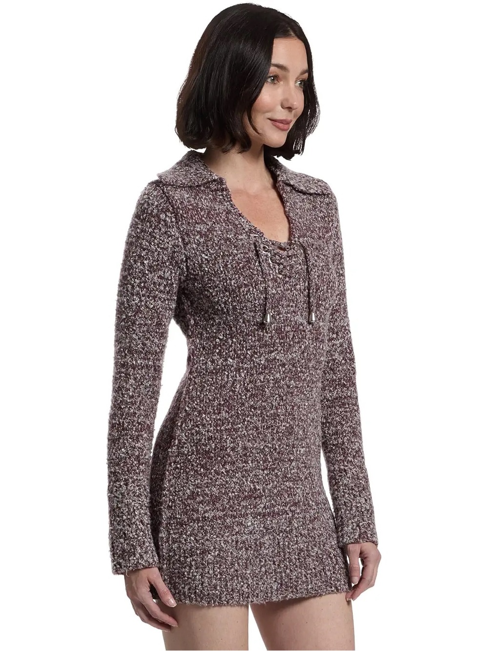 1448. FREE PEOPLE Milena Mini knit dress in Chocolate Grape Combo NWT $168 - Picture 12 of 13